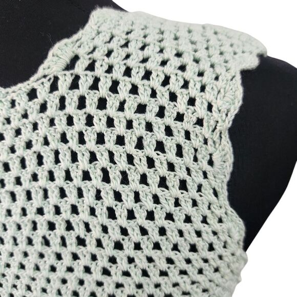 Vintage Boho Crochet Tank Top Shirt S M Green Doily Scallop Loose Weave - Picture 2 of 7